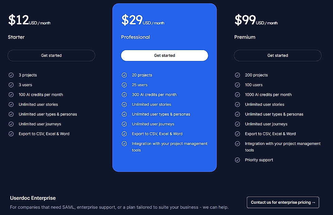 Pricing screenshot