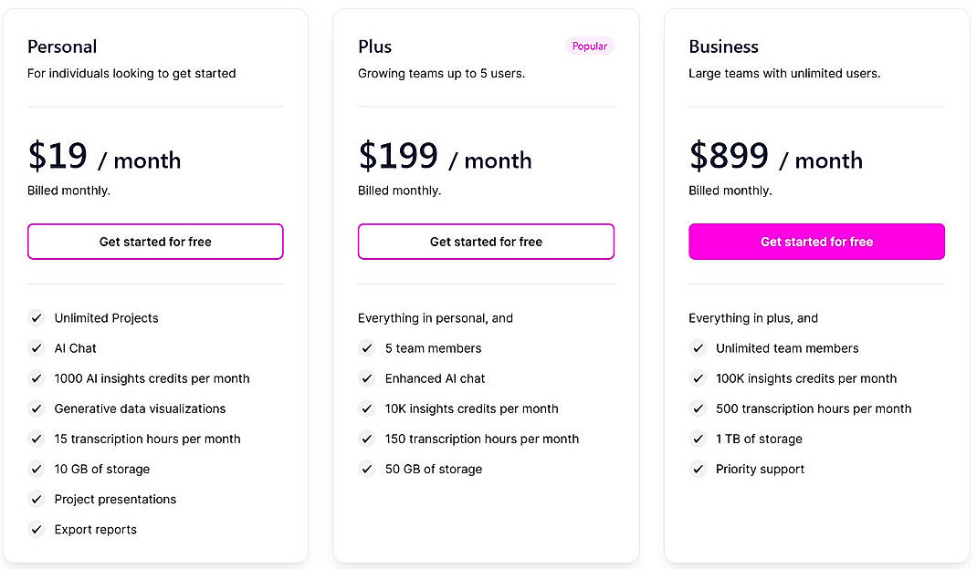 Pricing screenshot
