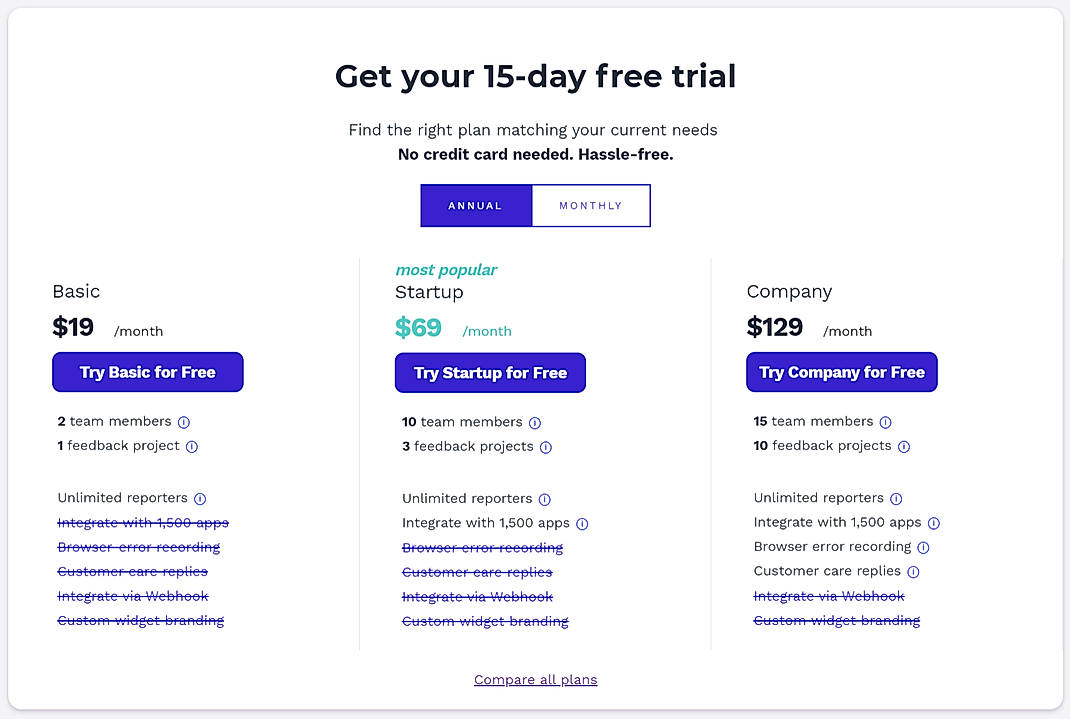 Pricing screenshot