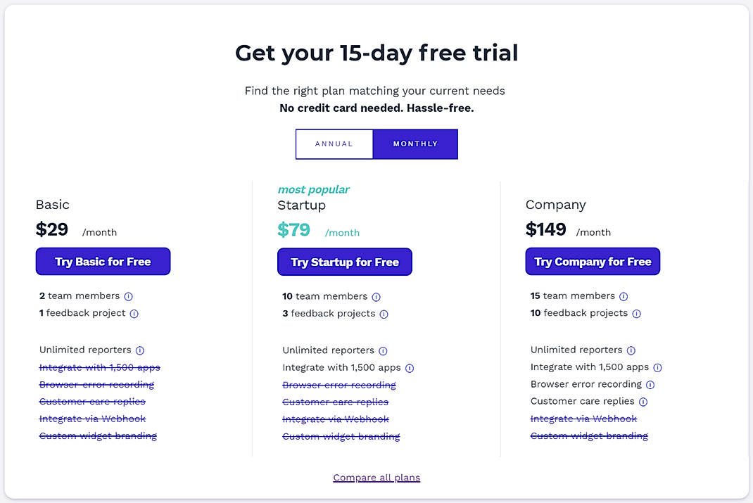 Pricing screenshot