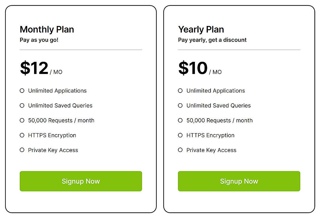 Pricing screenshot