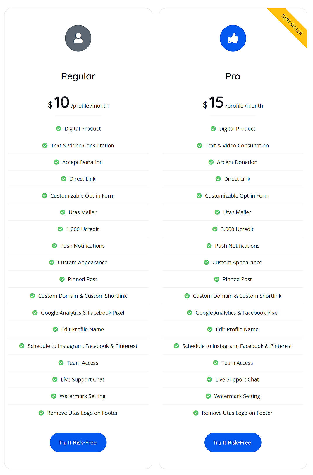 Pricing screenshot