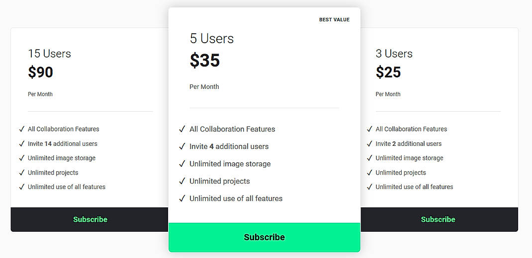 Pricing screenshot