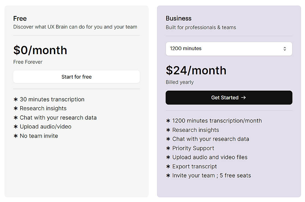 Pricing screenshot