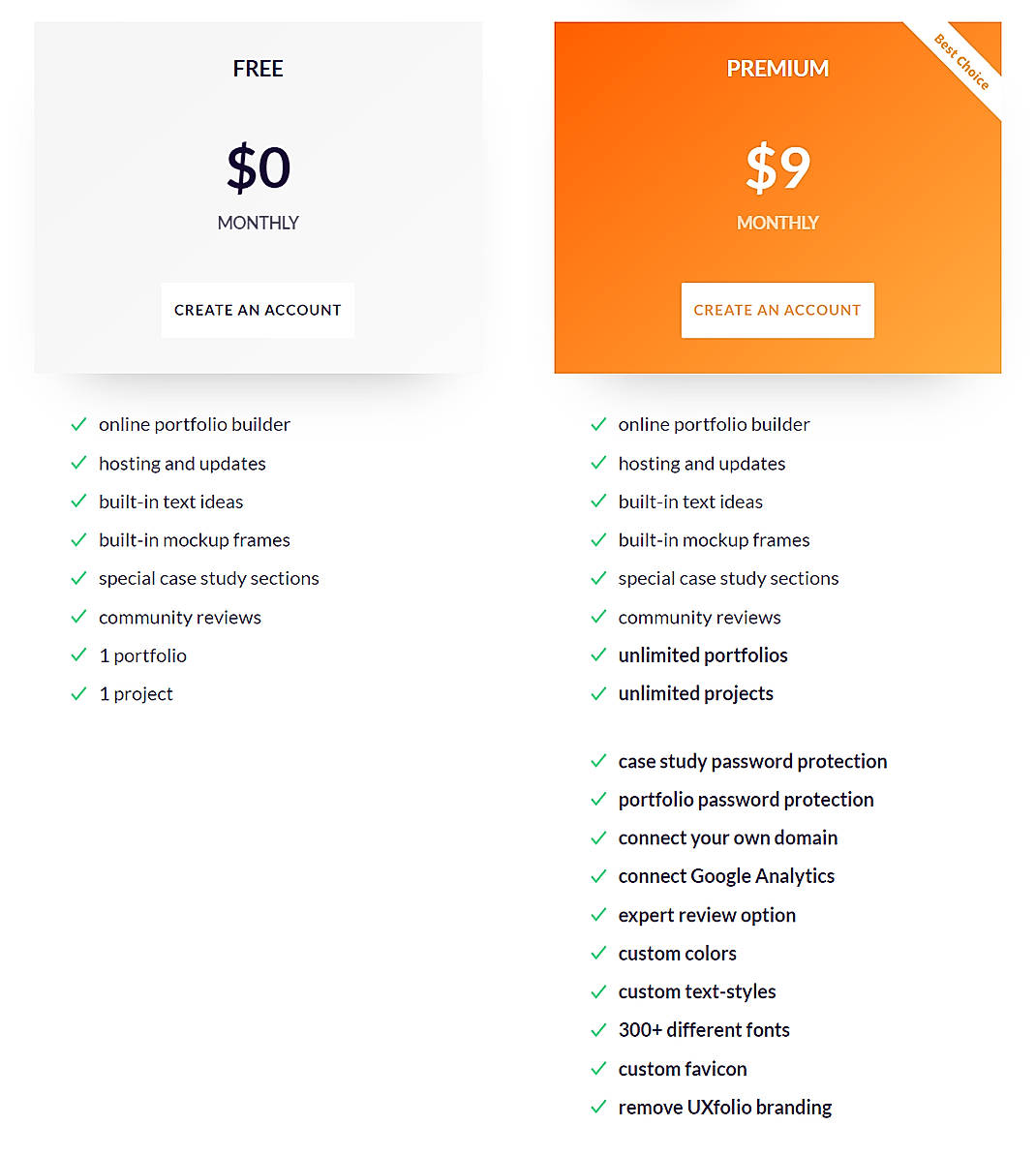 Pricing screenshot
