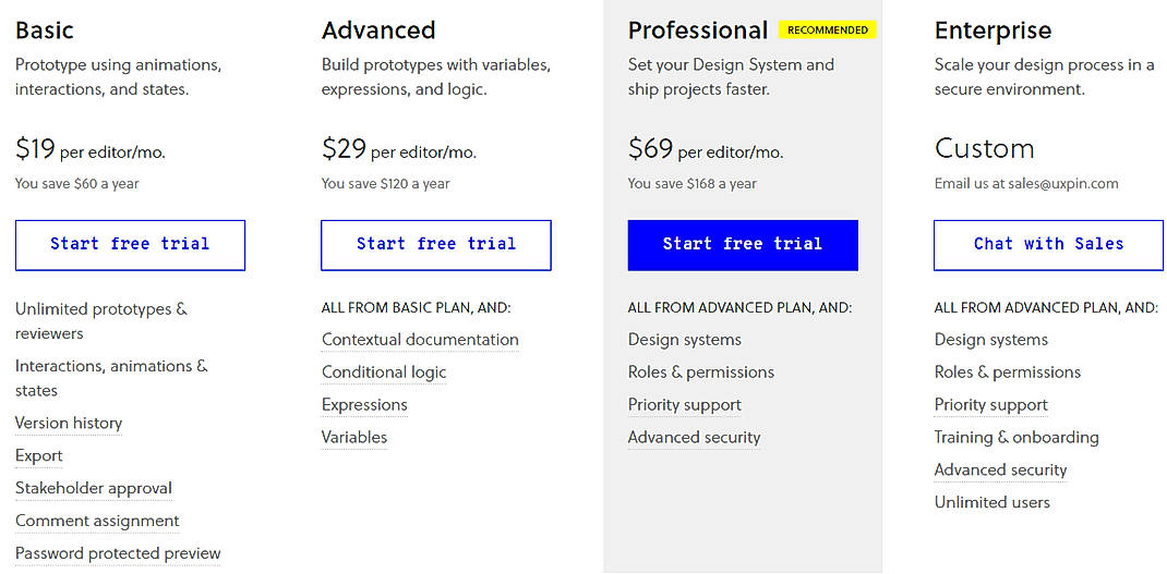 Pricing screenshot
