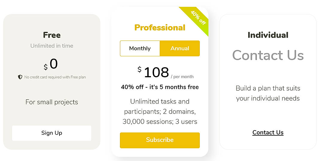 Pricing screenshot