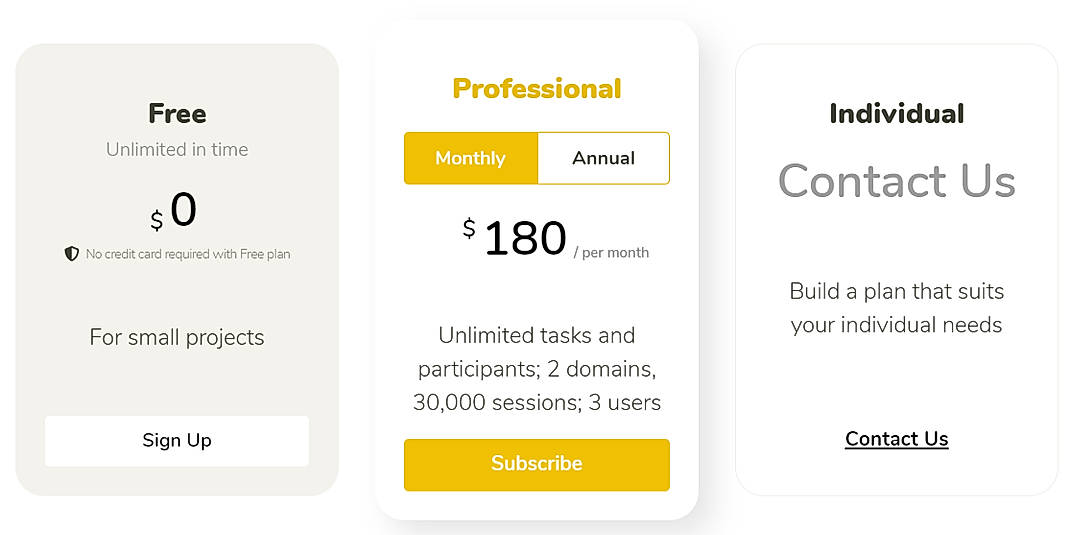Pricing screenshot