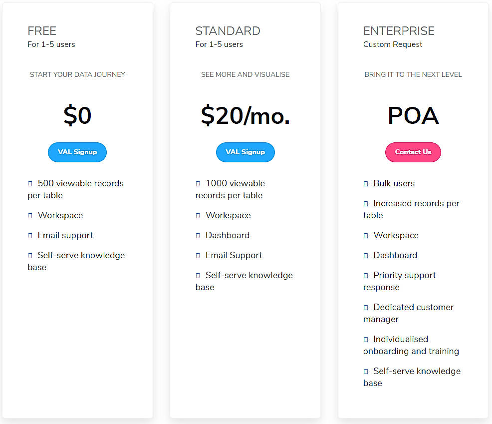 Pricing screenshot