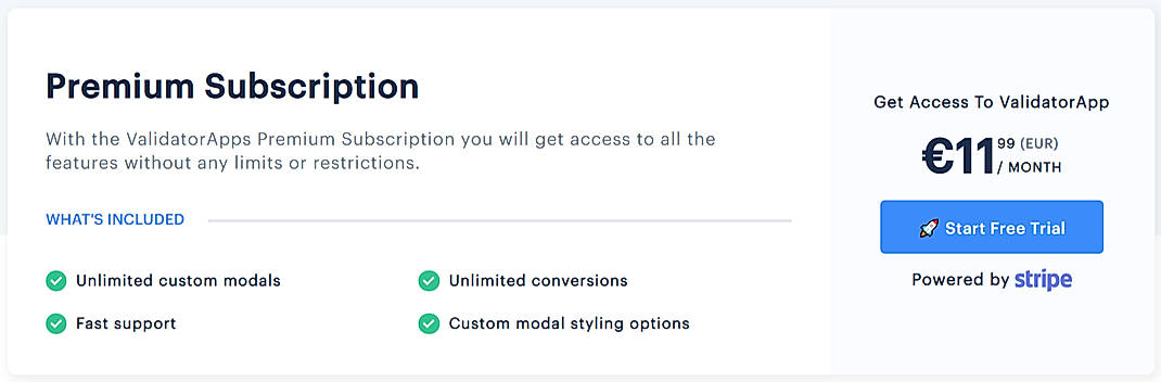 Pricing screenshot