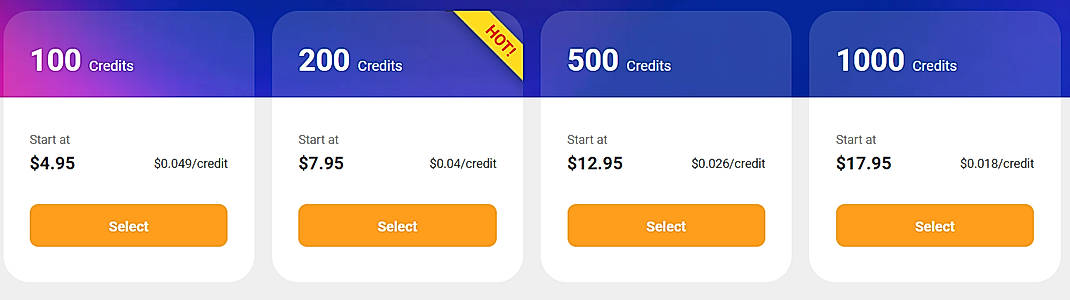 Pricing screenshot