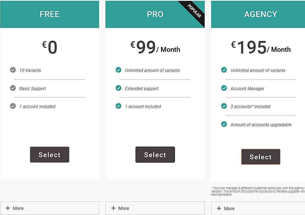 Pricing screenshot