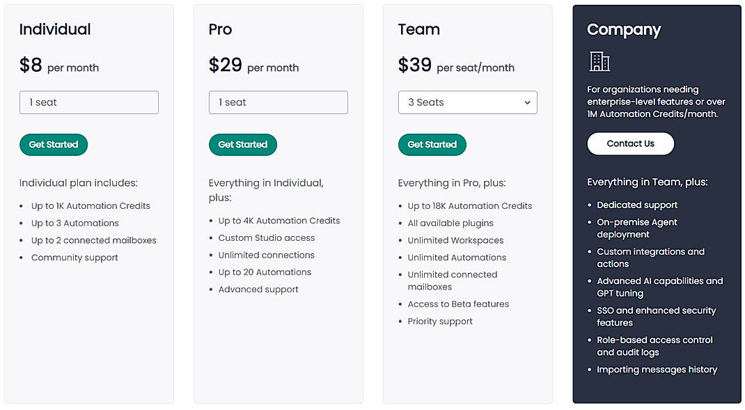Pricing screenshot