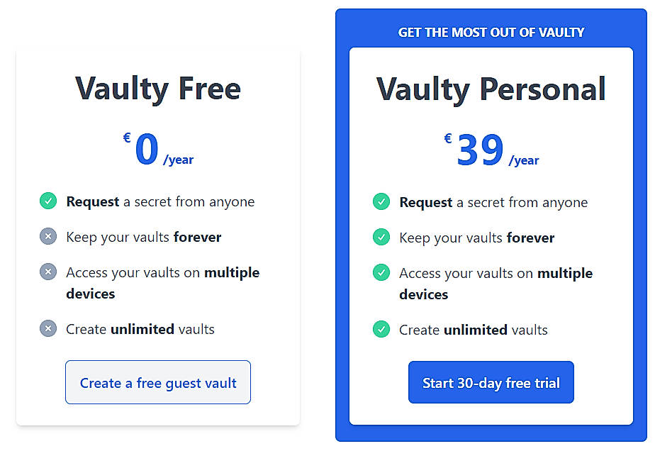Pricing screenshot