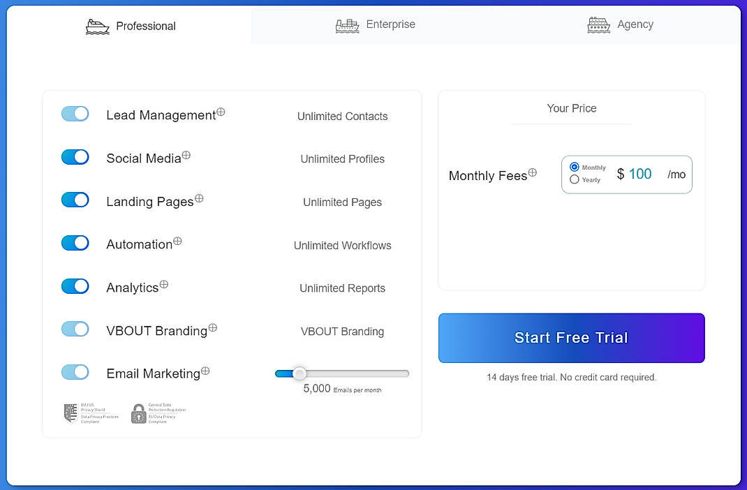 Pricing screenshot