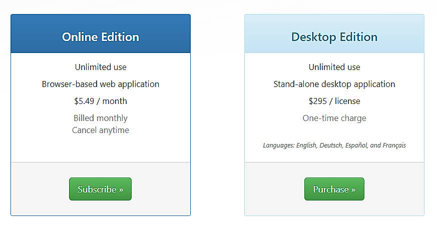 Pricing screenshot