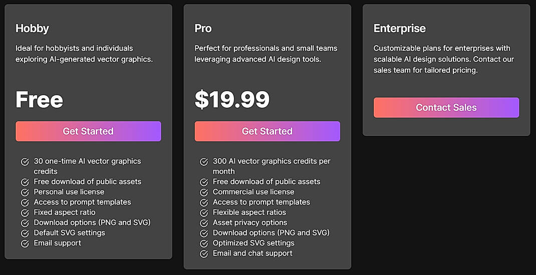 Pricing screenshot