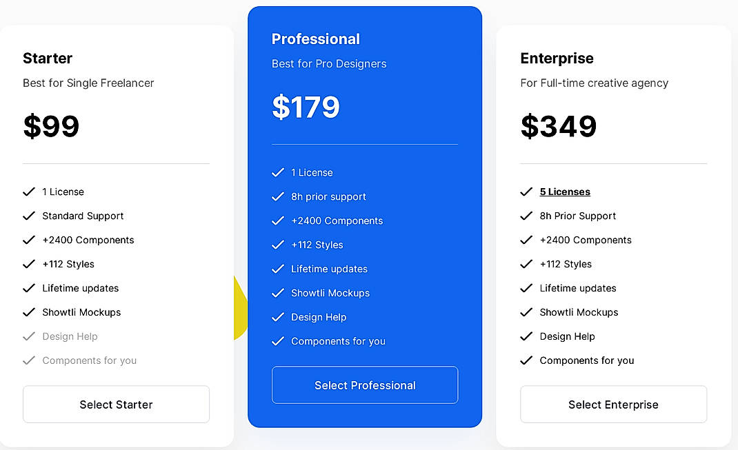 Pricing screenshot