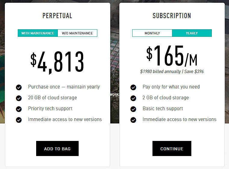 Pricing screenshot