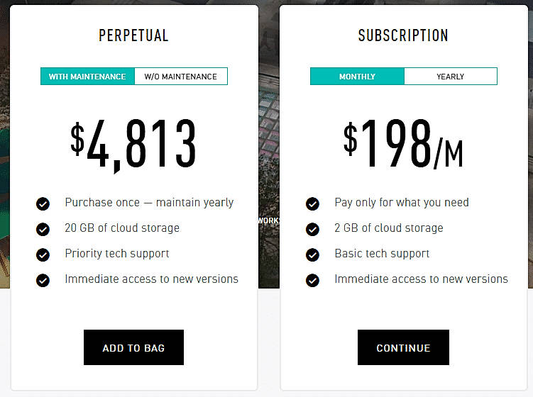 Pricing screenshot