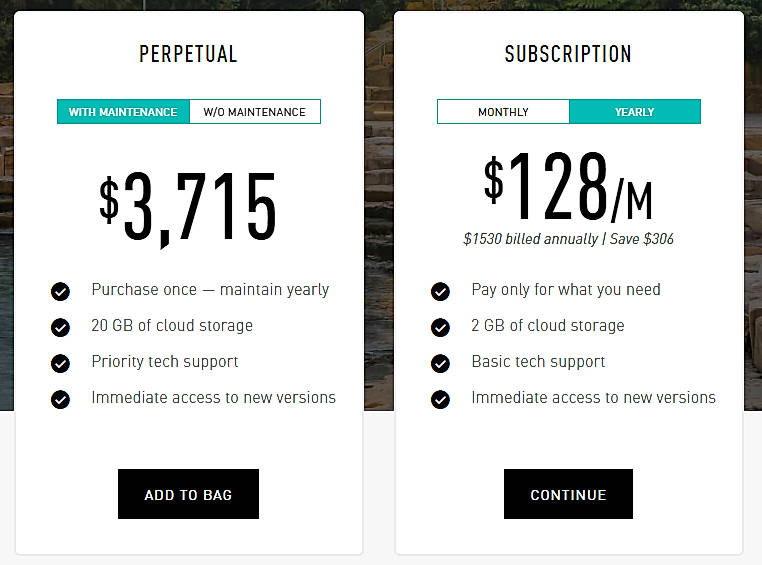 Pricing screenshot