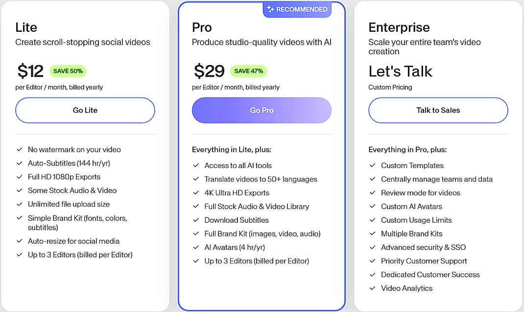 Pricing screenshot