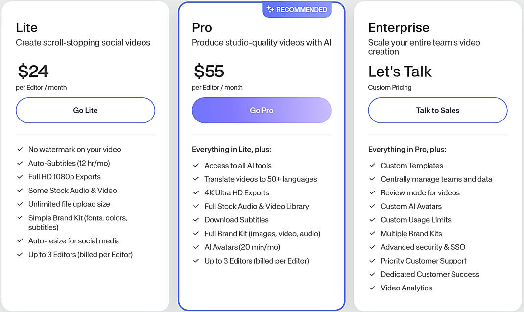 Pricing screenshot