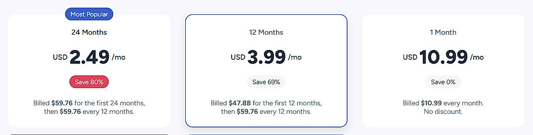 Pricing screenshot