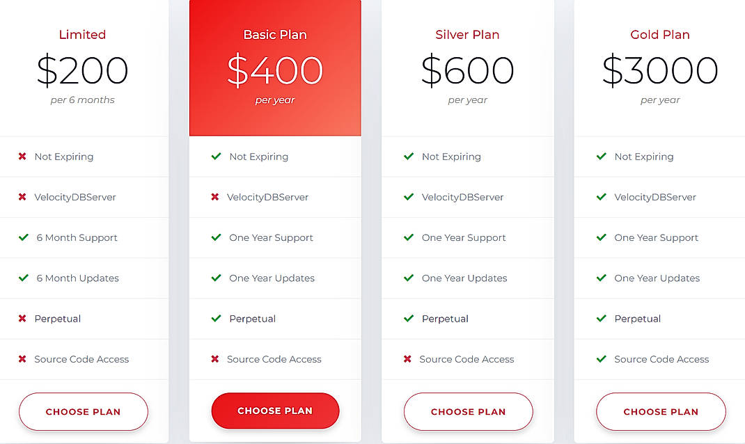 Pricing screenshot