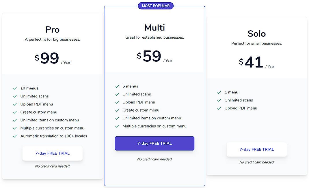 Pricing screenshot