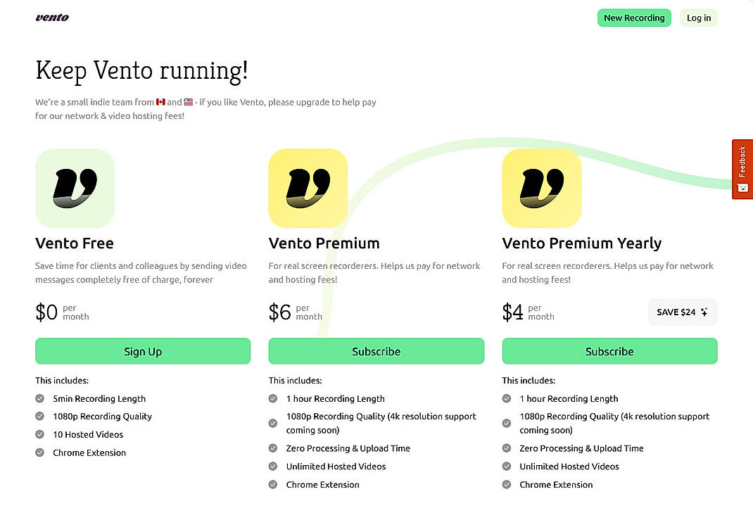Pricing screenshot