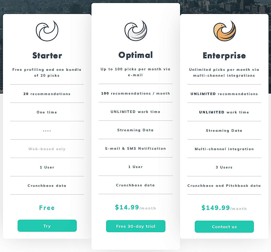 Pricing screenshot