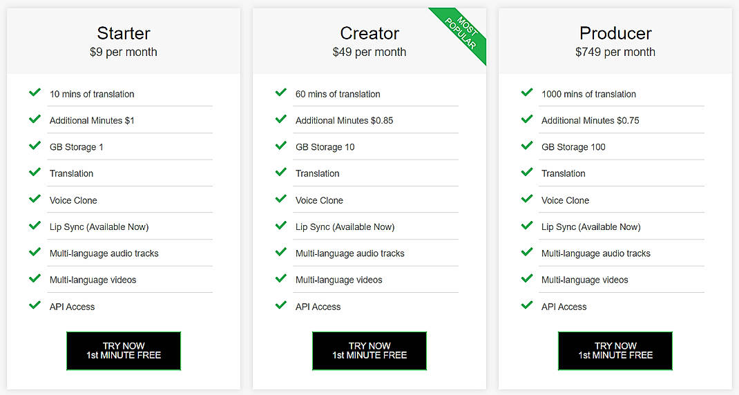 Pricing screenshot