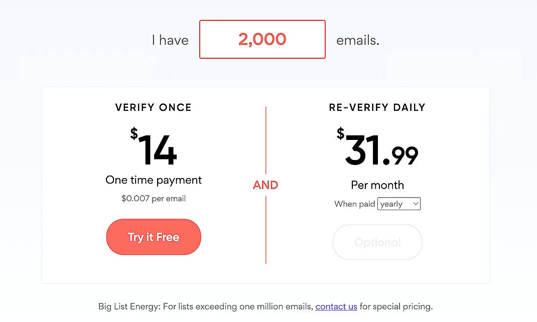 Pricing screenshot
