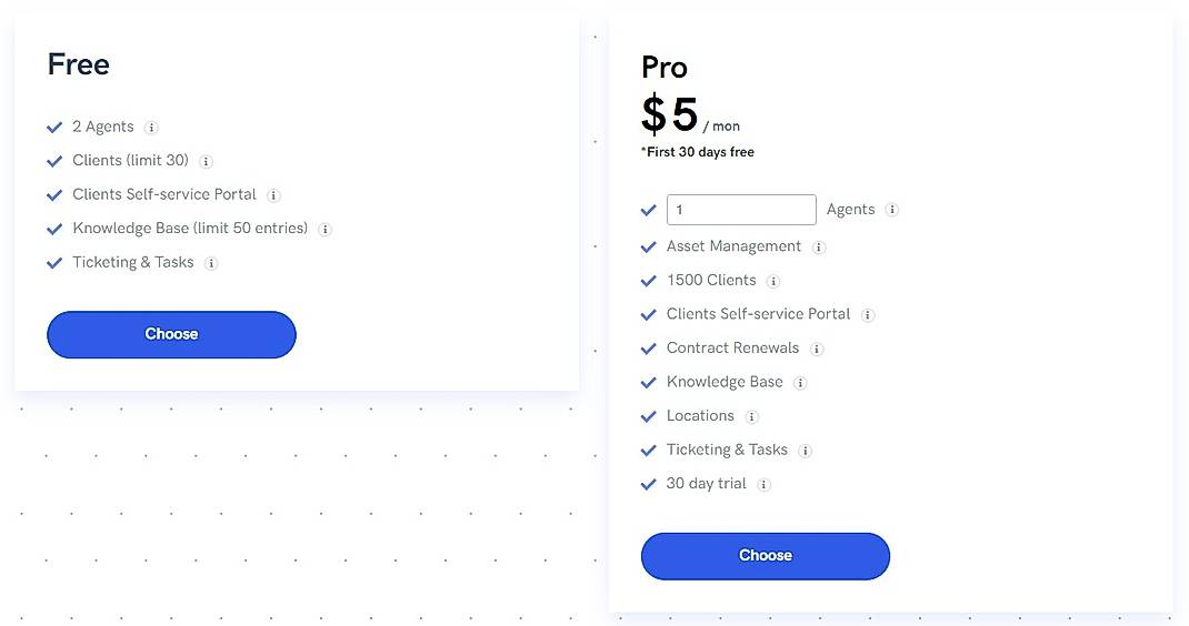 Pricing screenshot