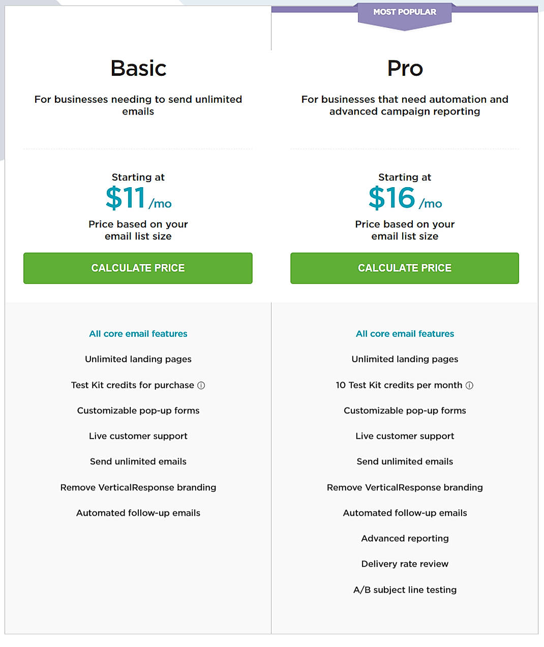 Pricing screenshot