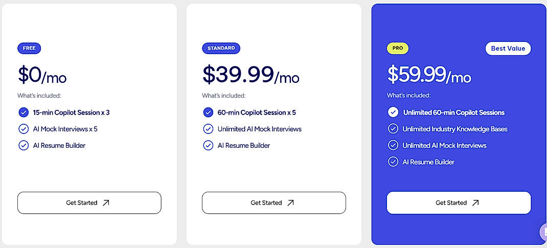 Pricing screenshot