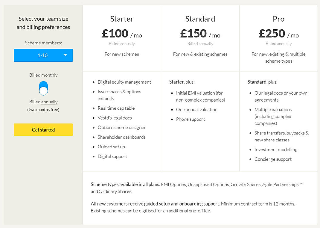 Pricing screenshot