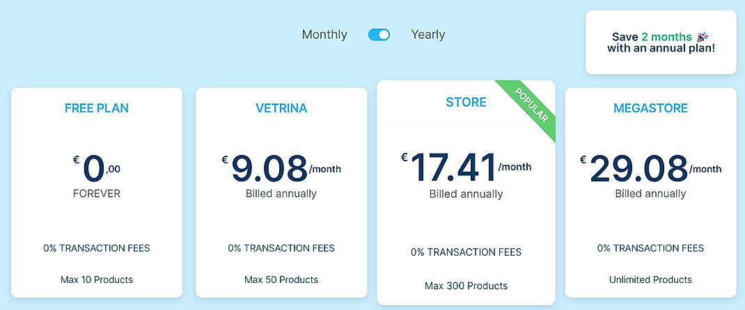 Pricing screenshot