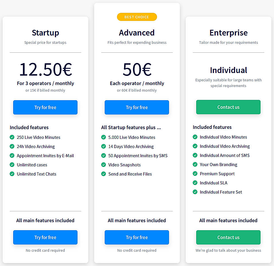Pricing screenshot