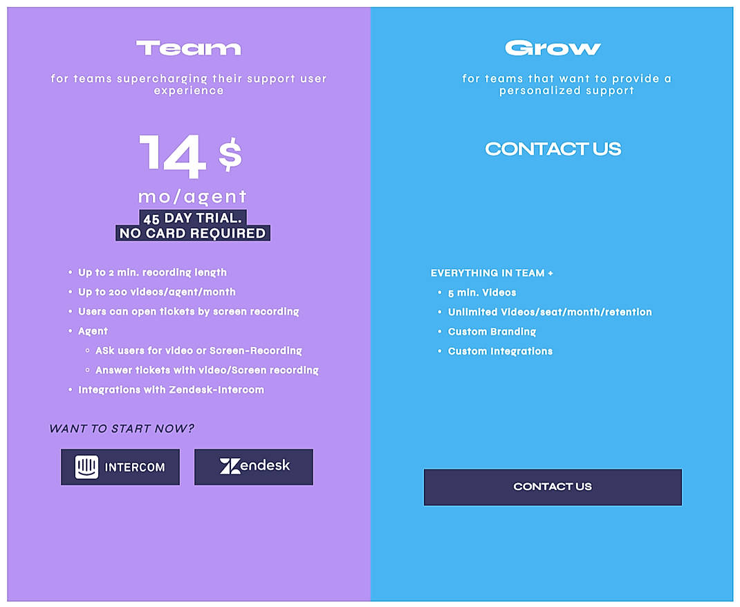 Pricing screenshot