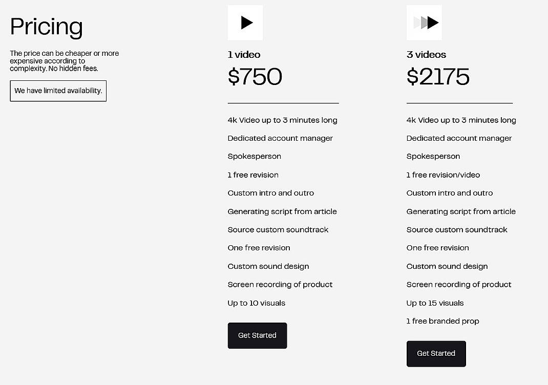 Pricing screenshot