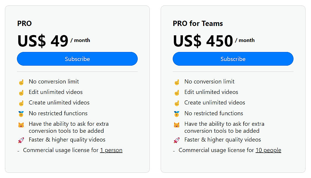 Pricing screenshot