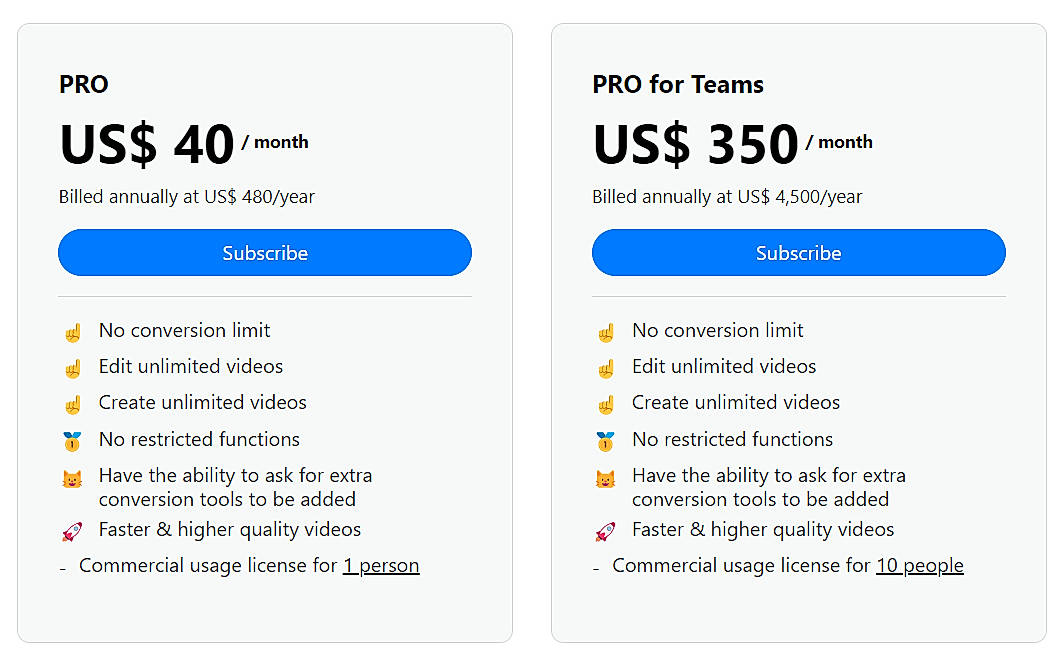 Pricing screenshot