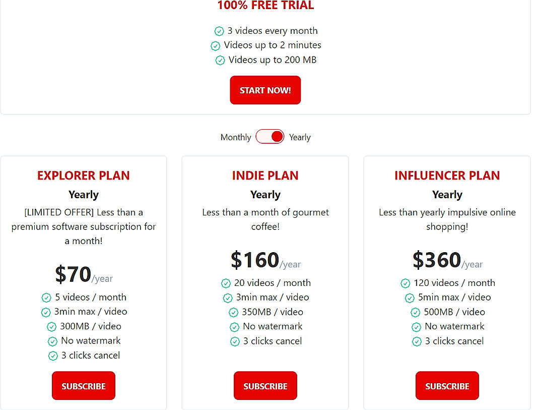 Pricing screenshot