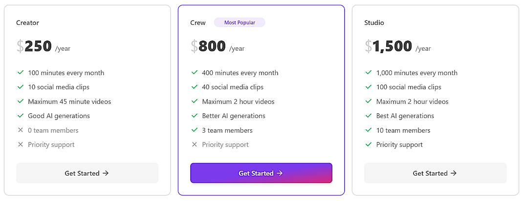 Pricing screenshot