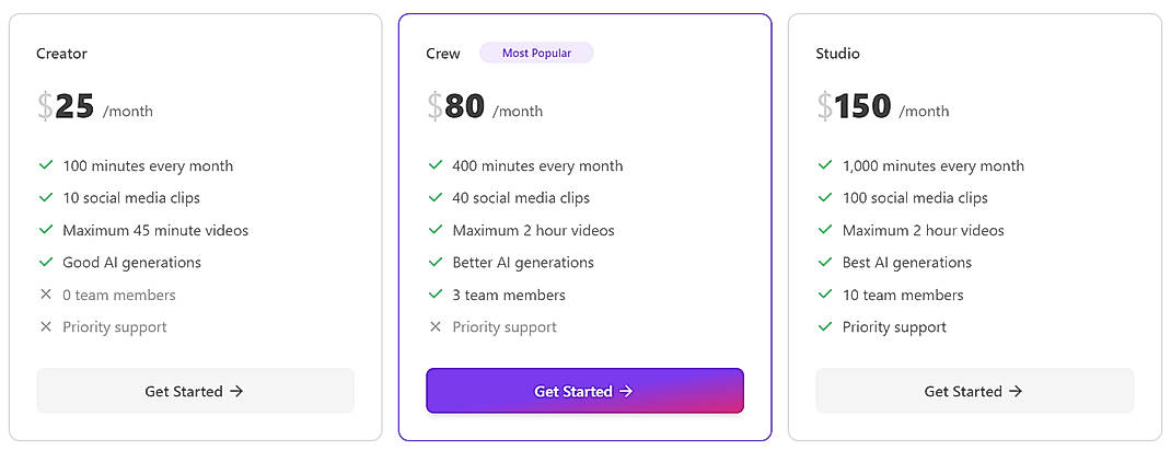 Pricing screenshot