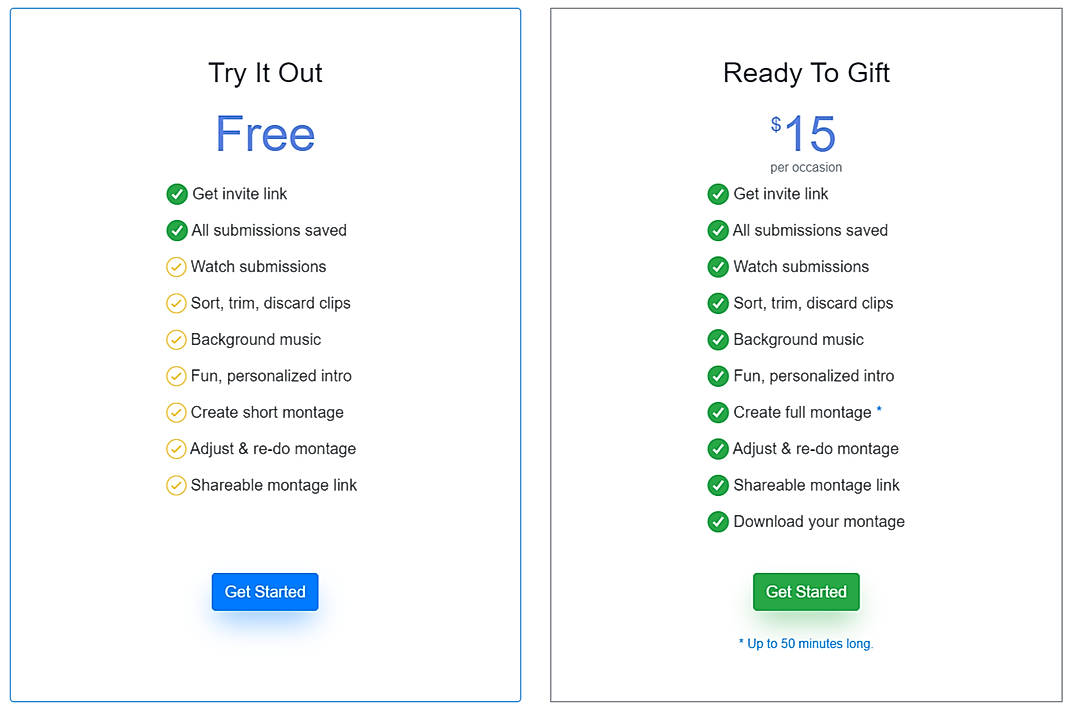 Pricing screenshot