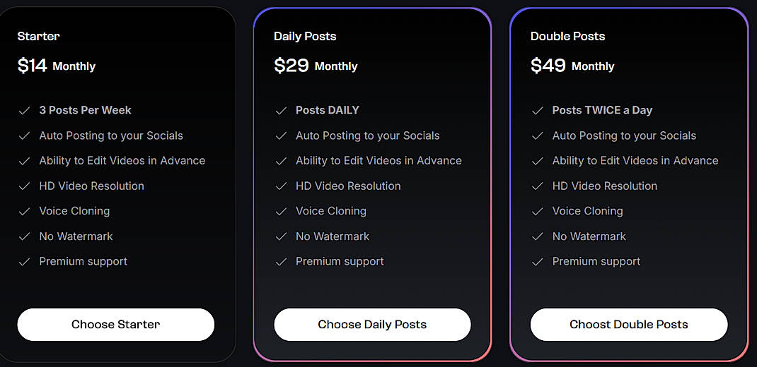 Pricing screenshot