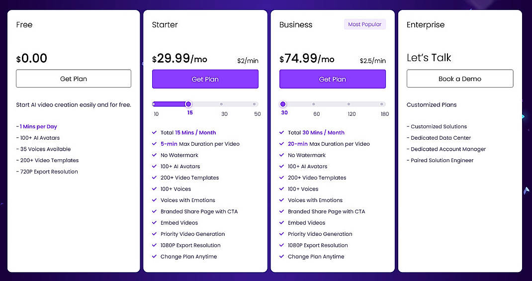 Pricing screenshot